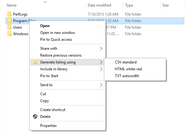 Directory Lister - Windows Explorer Context menu